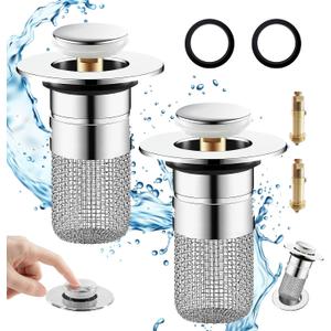 Sink Drain Strainer Hair Catcher Bathroom Sink Stopper Pop Up Sink Drain Filter with Removable Stainless Steel Filter Basket Floor Drain for US Universal Replacement (1pc)