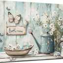 Vintage Farmhouse Bathroom Canvas Wall Art Rustic Flower and Butterfly Decor Pictures White Jasmine Flowers Watering Can Posters Prints for Bathroom Toilet Washroom Lavatory Home Decoration