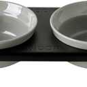 Ceramic Grey Dog Bowls Set - 5 inch Dog Food & Water Bowls, Elevated Feeding Bowls with Metal Stand for Small Size Dog,Puppy Bowl Set for Wet and Dry Food