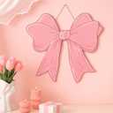 Pink Bow Wooden Hanging Sign Coquette Bow Wall Hanging Hanger Cute Preppy Wall Art Bowknot Welcome Door Sign Girly Decor for Girls Room College Dorm Apartment Indoor Outdoor Porch