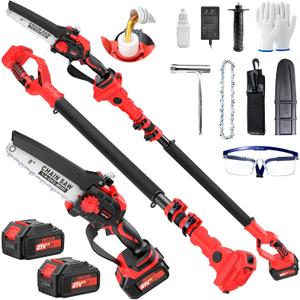 2-in-1 Cordless Pole Saw, 8 Inch Mini Chainsaw, 6.6-Ft Electric Pole Saws
21V 4.0Ah Battery Powered, Electric Tree Pruner for tree Trimming, Branch, Limb and Wood Cutting in Gardens and Orchards