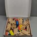 60Pcs Train Set for Toddlers, Bridge & Double-Side Wooden Train Set Tracks, Fits Brio, Thomas, Melissa and Doug, Kids Gift Toys for 3 4 5 Years Old Boys Girls (61pcs)