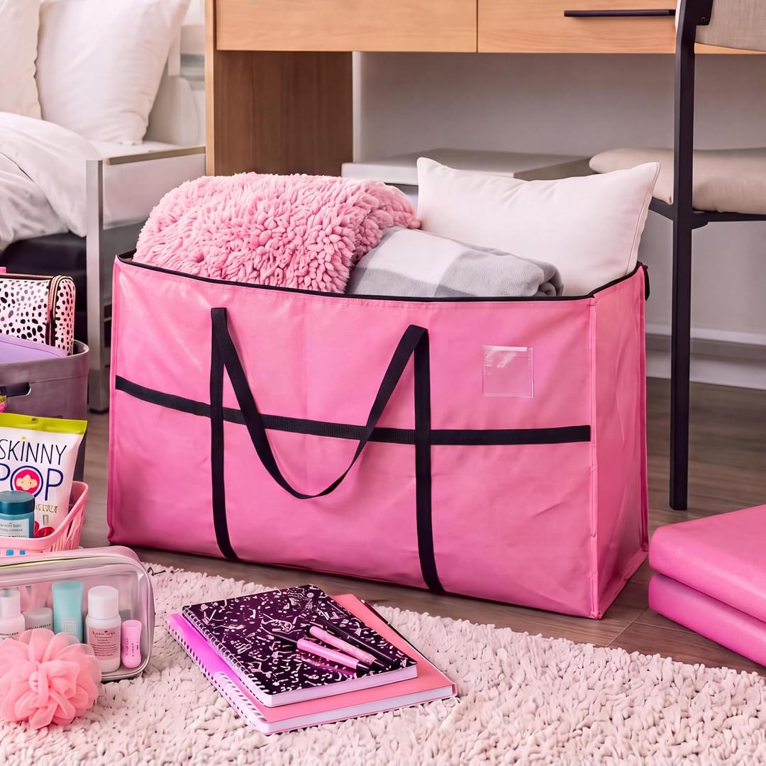 2 Pack Pink College Dorm Moving Bag, 66 Gallon Back to School, 45 x 16 x 22 inches