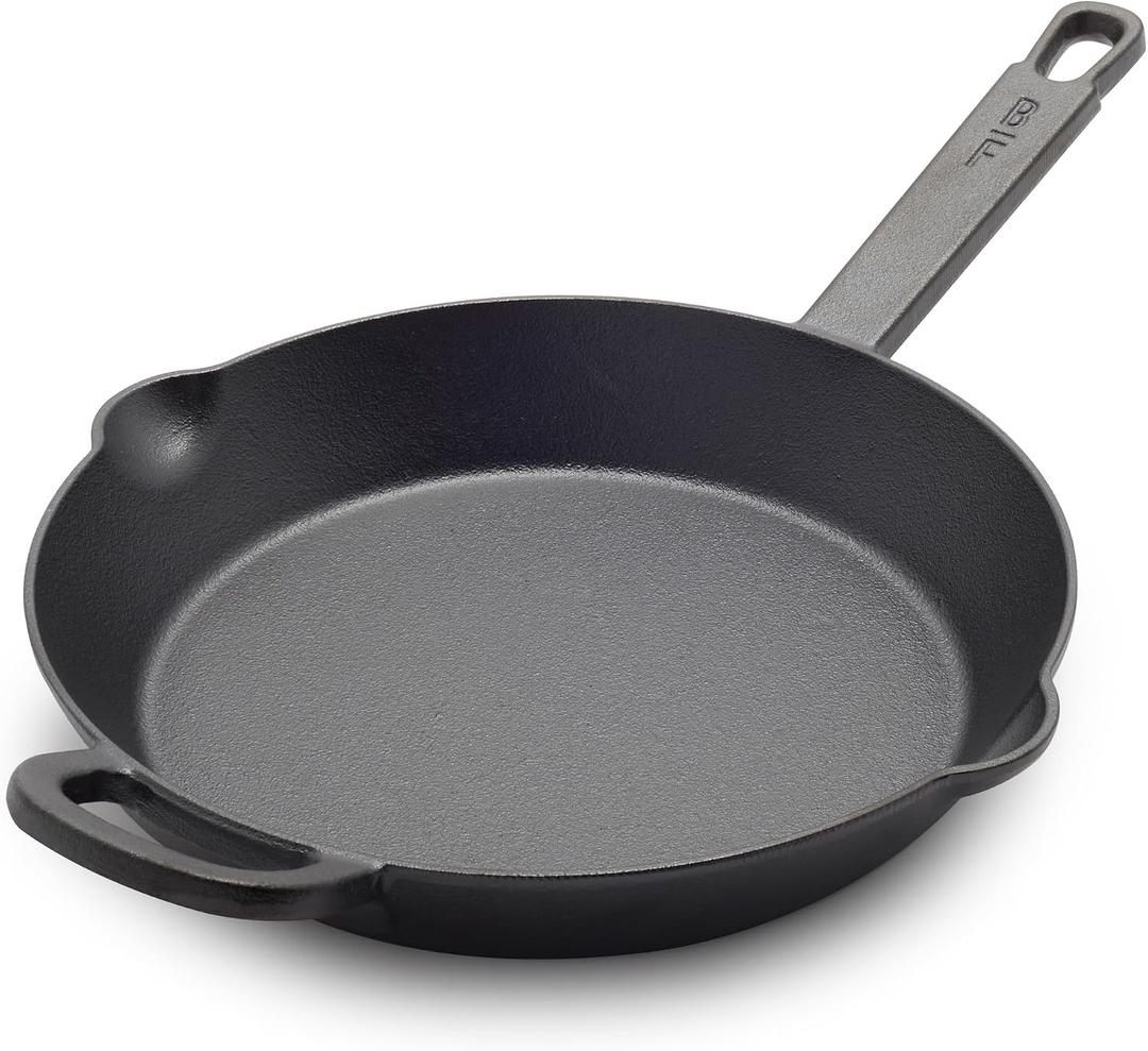 GreenPan x Bobby Flay 10 Cast Iron Pre-Seasoned Skillet with Helper Handle, Professional Grade Heavy Duty, Induction, Pour Spouts, Versatile Stovetop, Oven, BBQ Grill Fire, Indoor/Outdoor Use, Black