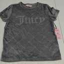 Juicy Couture Women's 2 Piece Velvet Fleece Short Sleeve Shirt and Pajama Shorts Lounge Sleepwear Set (Medium, Grey Jc Embossed)