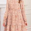 HOSIKA Girls Fall Floral Dress Long Sleeve V Neck Elastic Waist Pleated Holiday Party Midi Dresses for 6-12 Years