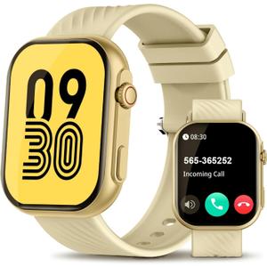Smart Watch for Men Women (Answer/Make Call), 2.0"Smartwatch Fitness Tracker with 100+ Sport Modes, Heart Rate/Sleep Monitor, Pedometer, SpO2, IP67 Waterproof, Activity Tracker for Android iOS Phones (Gold)