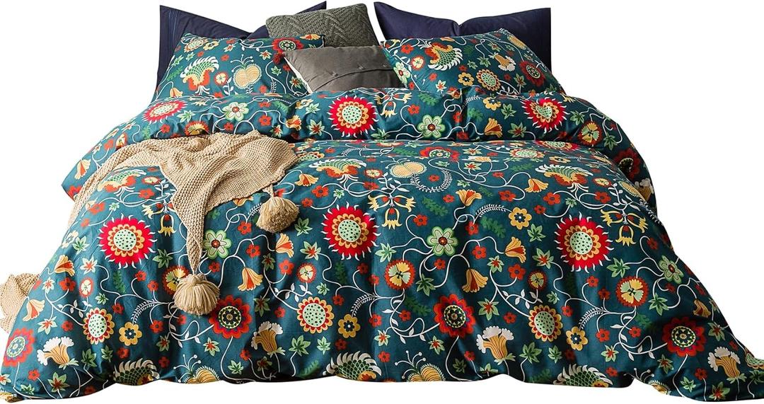 SUSYBAO Colorful Floral Duvet Cover Queen 100% Cotton Flower Duvet Cover 3 Piece Set 1 Multi-colored Cactus Botanical Duvet Cover with Zipper Ties 2 Pillowcases Luxury Soft Sunflower Print Bedding Set