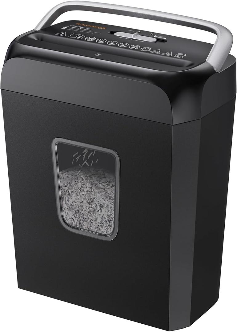 Bonsaii 6-Sheet Cross Cut Paper Shredder for Home, 3.4 Gal Bin
