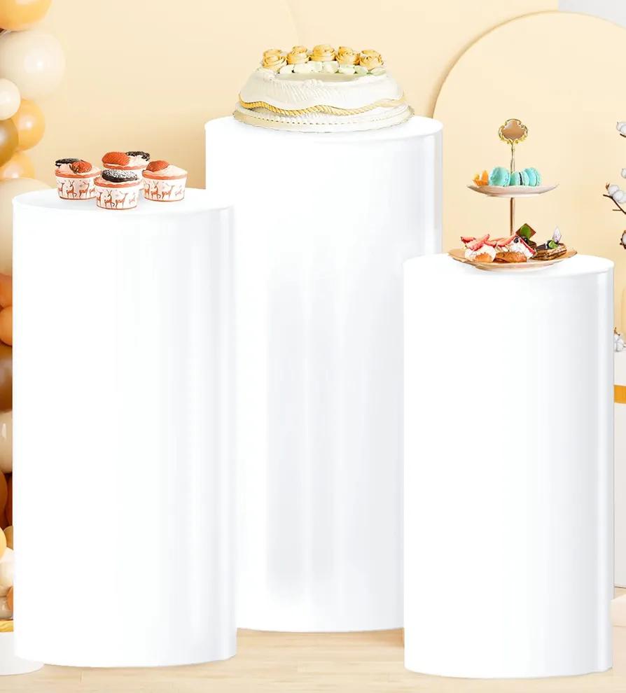 3PCS White Cylinder Pedestal Stands Round Cylinder Stand Pedestal Large Round Cylinder Pedestal Tables for Parties Pedestal Display Plinth Pillars for Bridal Baby Shower Ceremony Supplies
