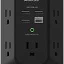 USB Wall Charger Surge Protector - Addtam 5 Outlet Extender with 4 USB Charging Ports (1 USB C), 3-Sided 1800J Power Strip Multi Plug Outlets Adapter Widely Spaced,Black
