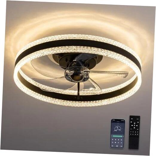 Flush Mount Ceiling Fan, Ceiling Fans with Lights and Remote, 6 Black-1215