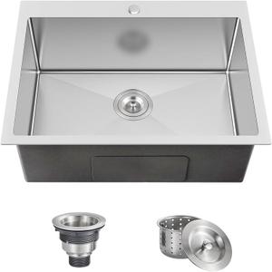 25x18 Inch Kitchen Sink Drop In, Topmount Kitchen Sink Stainless Steel Square Small Sinks, Single Bowl Kitchen Sinks For Laundry RV Office Outdoor Yard with Basket Strainer, 25''X18''X9''