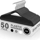 SMARTOR Plastic Hangers 50 Pack, Heavy Duty Plastic Hangers for Clothes - Non-Velvet Slim Hangers with 360 Swivel Hook & Clothes Thin Hanger - Durable Coat Hangars, Space Saving Hanger - Black