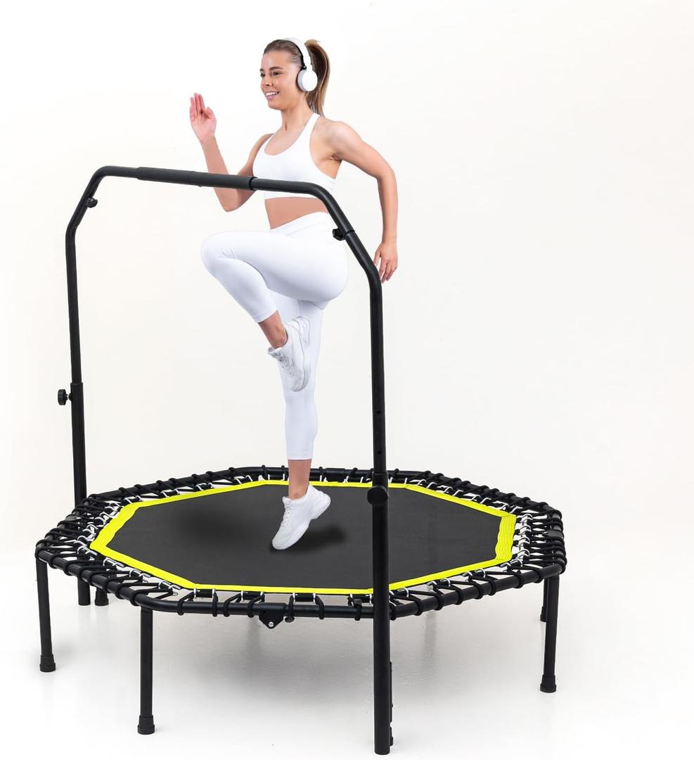 Fitness Trampoline for Adults - 40"/48" 330 LBS Foldable Rebounder with Adjustable Foam Handle, Quiet Indoor Mini Workout Trampoline (Black & Yellow) Fitness Trampoline for Adults - 40"/48" 330 LBS Foldable Rebounder with Adjustable Foam Handle, Quiet Indoor Mini Workout Trampoline (Black & Yellow)