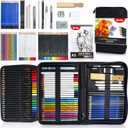 Smilo 76-Piece Drawing Kit: 24 Colored, 12 Watercolor, 12 Metallic & 12 Graphite Pencils - Pro Art Supplies with Sketchbook, Charcoal, Water Brush Pen for Adults, Teens, Beginners