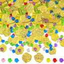 200Pcs Pirate Treasure Set, 100Pcs Plastic Pirate Gold Coins and 100Pcs Pirate Jewelry for Adventure Themed Party Decorations,Colorful Fake Gemstones for kids Treasure Hunt
