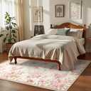 Lahome Floral Washable Rugs 5x7,Rugs for Living Room Pink Area Rug,Vintage Rugs for Bedroom Girls Non Slip Low Pile Ultra-Thin Large Carpet for Farmhouse,Dining Room,Kids Playroom Nina (5'X7',Beige)