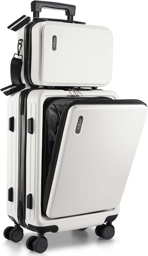 TRAVELARIM 20 Inch Carry On Luggage 22x14x9 Airline Approved, Carry On Suitcase with Wheels, Hard-shell Carry-on Luggage, Durable Luggage Carry On, White Small Suitcase with Cosmetic Carry On Bag