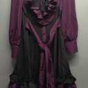 Vintage Women's Gothic Contrast Color Dress Long Sleeve Ruffle Dress , S