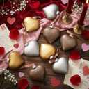 18 Pcs Valentines Neutral Texture Heart Ornaments Bronze Rustic Heart Shaped Xmas Baubles Ornaments Farmhouse Copper Decorations for Tree Wreath Home Modern Holiday (Gold Silver Brown)