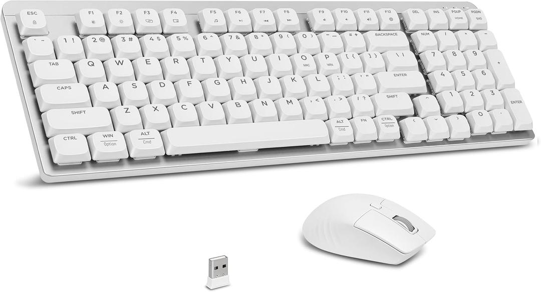 LeadsaiL Wireless Keyboard and Mouse Combo, 2.4Ghz Cordless Mechanical Keyboard and Silent Mouse for Business, Low-Profile Red Switch, 98-Key Compact Slim Keyboard for Windows/MacOS PC Laptop- Silver