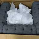 Accent Chair, Chesterfield Inspired Club Chair in Charcoal Fabric, Deep Button Tufting, Scrolled Tuxedo Arms, Birch Wood Legs, Ideal for Living Room Decor. Animal fur. There is a Dent.