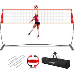 12FT/20FT Portable Volleyball Net Volleyball Net for Backyard Freestanding Volleyball Practice Net Outdoor Indoor Volleyball Training Set with Adjustable Height Carry Bag and Volleyball