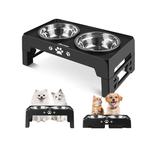 Jovrun Elevated Dog Bowls for Small Dogs and Cats, Non-Slip Cat Bowls with 2 Thick 5.5" Stainless Steel Dishes, Dog Feeder 2 Heights Adjustable to 2.6"-5.3"