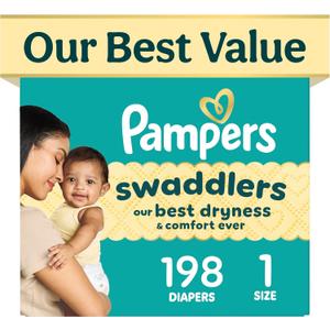 Pampers Swaddlers Diapers, Size 1 (8-14 lbs), 198 Count, Fragrance Free, Hypoallergenic, Absorbent, Pediatrician Recommended, Skin Safe