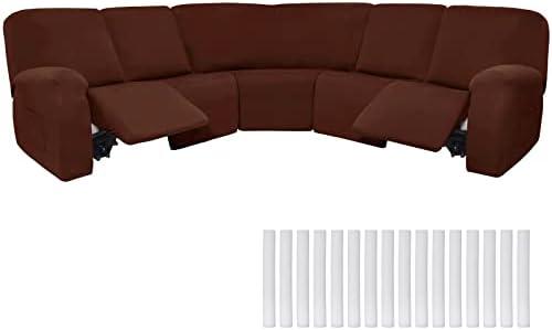 Peryiter 7 Pcs L Shape Sectional Recliner Sofa Covers 5 Seat Sectional Couch Covers Milk Silk Velvet Stretch Reclining Sofa Slipcover Furniture Protector for Living Room (Coffee Brown, Milk Silk)