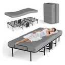 Folding Beds with Mattress, Portable Foldable Bed for Adults, Roll Away Bed Guest on Wheels, Memory Foam Mattress and Metal Frame, Space Saving Fold Up for Easy Storage, 75" x 38"