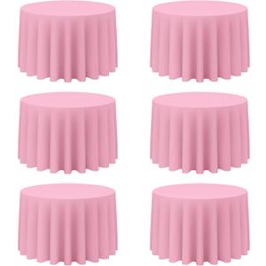 BRILLMAX 6 Pack Pink Round Tablecloths 108 Inch for 48 Tables - 150 GSM Polyester Fabric, Floor Length Drop, Water, Stain & Wrinkle Resistant Cloth Cover for Wedding Reception Banquet Dining