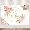 Riyidecor Girl Boho Oh Baby Baptism Baby Shower Decorations Backdrop 7Wx5H Feet Polyester Fabric Pink Bohemian Pampas Grass Blush Newborn Party Floral Gold Banner Festival Studio Photo Shoot