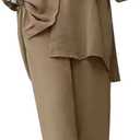 ODIZLI Muslim Long Sleeve Blouse Wide Leg Pants Suits Autumn Solid Abaya Women Matching Sets 2PCS Tracksuits Turkey Kaftan (X-Large, Khaki-pockets Button Down Shirt)