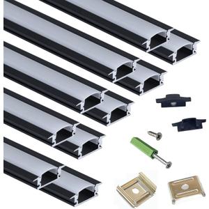 THMOOTHER 10-Pack 3.3FT/1M LED Strip Aluminum Channel Diffuser,Collar Shape Tape Light Under Cabinet Floating Shelf Alcove Recessed 25X7MM Matte Black Anodized Track, Milky Cover Concave Slot Profile