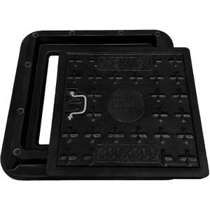 12x12 inch Manhole Cover and Frame,Overall Size 16x16,Clear Opening Size 9.5x9.5,Embedded Fiberglass Polymer Sewer Cover with Handles,Reinforced Steel Non-Slip Recessed Septic Tank Covers