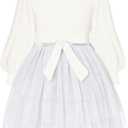 Toddler White Tulle Dresses, Size 3T-4T Tutu Long Sleeve Cotton Dresses Kids Children Autumn Princess Skirt Birthday Party Clothes