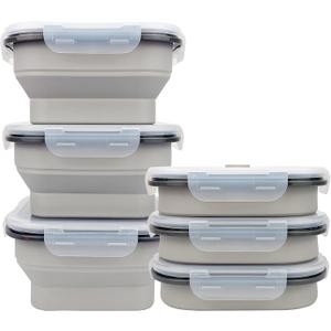CARTINTS Large 1200ml Collapsible Bowls with Lids, Silicone Food Storage Containers, Space-Saving Meal Prep Containers For Kitchen and Outdoors Camping, Set of 3, Grey