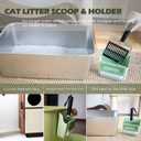 Stainless Steel Cat Litter Scoop with Holder, Cat Litter Scoop Kit, Kitten Poop Lifter- Portable Dustpan- Cleaning Brush, Dual-Width Hole for Quick Cleaning