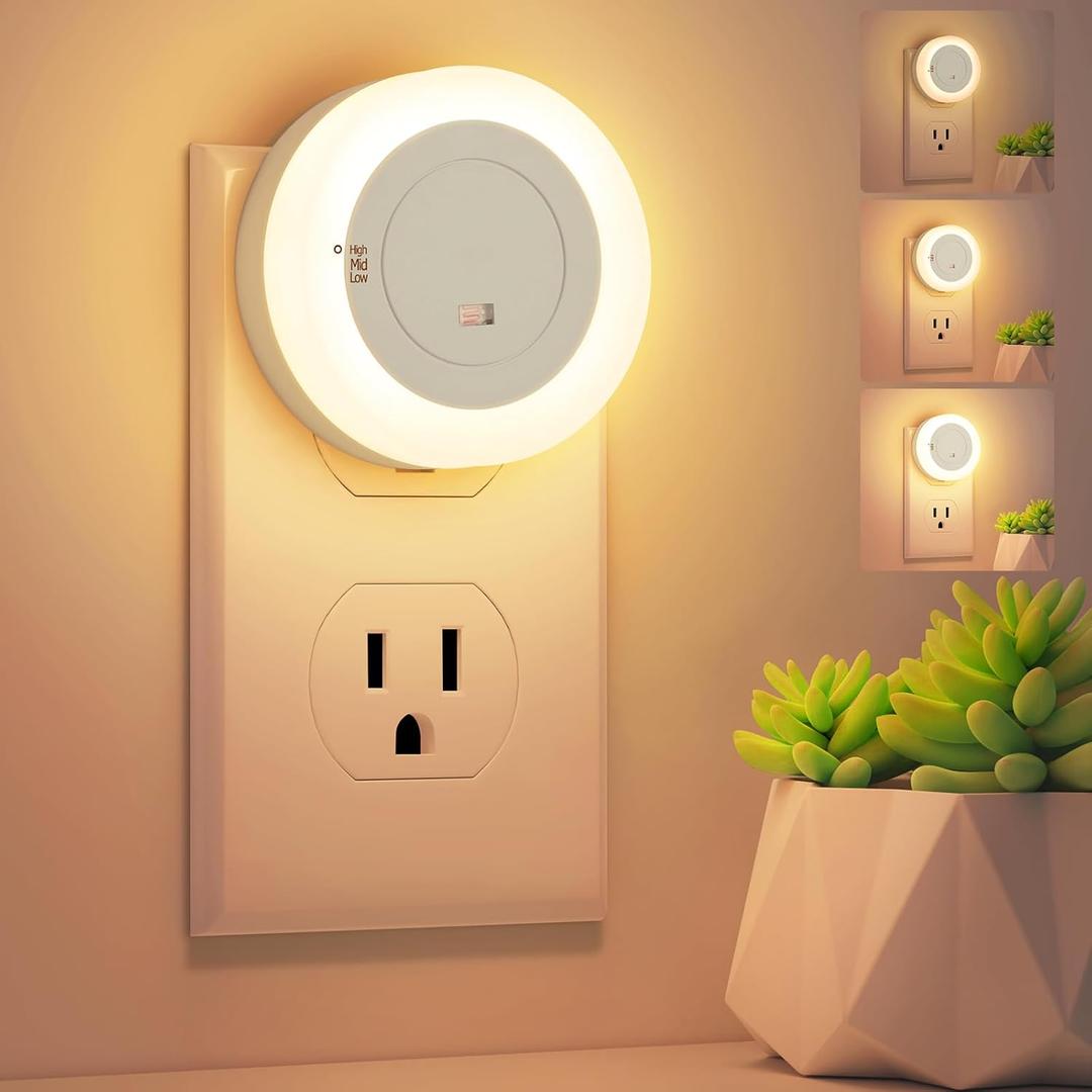 FOLKSMATE LED Night Lights Plug in, Dimmable Nightlight Plug Into Wall with Light Sensor, Soft White Adjustable for Adults, Bedroom, Bathroom, 2-Pack