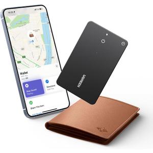 UGREEN FineTrack Slim Wallet Tracker Card (iOS Only), Bluetooth Tracker Card Finder 0.07in &IP68 Waterproof &One Charge Lasts A Year, Work with Apple Find My Rechargeable Tracker[Apple MFi Certified]