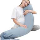 MOON PARK Pregnancy Pillow  Incredibly Smooth and Soft Cooling Cover I Shaped Full Body Maternity Pillow with Removable Cover  Support for Side, Back, Legs, Belly, HIPS  Grey