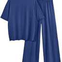 AUTOMET 2 Piece Sets for Women Summer 2025 Two Piece Lounge Set Matching Vacation Casual Outfits Spring Tracksuits Blue, XL