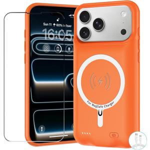 Battery Case for iPhone 17 Pro Max, Upgraded 12000mAh Pack Rechargeable Charger Case with Wireless Charging Compatible for iPhone 17 Pro Max (6.9 inch) External Battery Charging Cover (Orange)