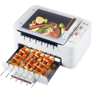 3-IN-1 Skewer Electric Indoor Grill - 1000W Electric Grill with 360 Auto-Rotating, Smokeless Indoor Grill with 3 Cooking Modes, Temperature Adjustable, Removable Tempered Glass Lid