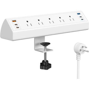 Desk Clamp Power Strip USB C,75W Total Fast Charging Station,45W and 30W USB-C Ports,Desk Edge Mount Power Strip 6-USB Ports,5 AC Outlets Tabletop Surge Protector,Fit 1.6" Tabletop Edge,White