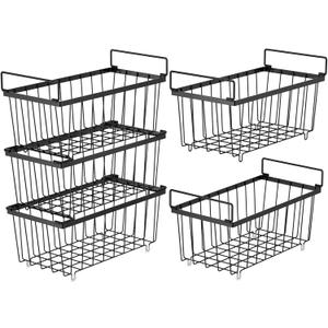 iSPECLE Deep Freezer Organizer Bins, 5 Pack Chest Freezer Baskets for 7 Cu.Ft, Stackable Wire Chest Freezer Organizer Bins for Small Food, Strong Metal with Handles for Meat and Veggies, Black