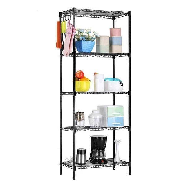 5-Tier Storage Shelves Standing Shelving Metal Units, Adjustable Height Wire Shelf Display Rack for Pantry Laundry Bathroom Kitchen 16.6” x 11.8” x 63”, Black