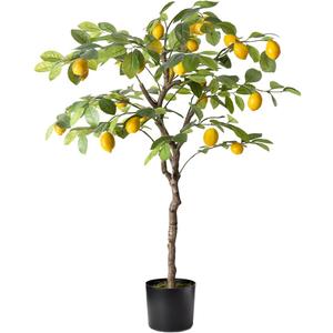 Artificial Lemon Tree, 4FT Tall Fake Lemon Plant in Pot, Faux Lemon Fruit Tree for Indoor Home Decor Office Living Room, Green (3ft)